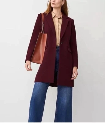 Abrigo corto Chesterfield Ann Taylor para mujer $258 mezcla de lana en borgoña talla L Foto 1 de 4