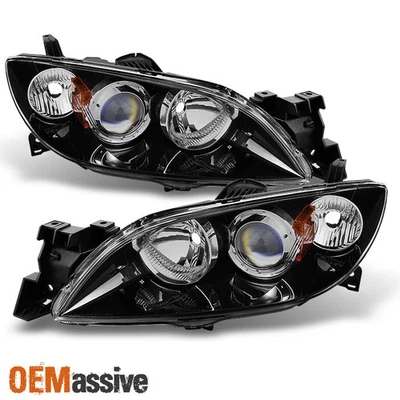 Fit [4-Door Sedan] 2004-09 Mazda 3 Black Projector Left + Right Side Headlights - Imagem 1 de 4