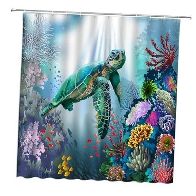 Ocean Turtle Shower Curtain,Sea Animal Coral 70"W x 70"L (Pack of 1) Blue - Image 1 of 4