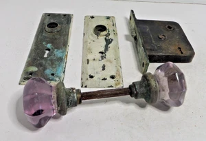 Glass door knobs purple lock and plates vintage - Bild 1 von 9