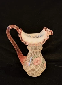Fenton French Opalescent Diamond Optic Flowers Hand Painted Pitcher / VASE - Picture 1 of 15