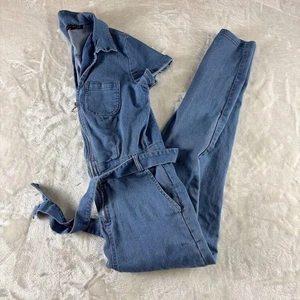 Haute Monde Jumpsuit / Romper Short Sleeve Stretch Denim Women's Small - Picture 1 of 7