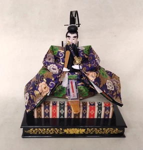 #03 Japanese Vintage SAMURAI Gofun Doll 31cm / TENJIN-SAMA God w/ Sword & Base - Picture 1 of 8