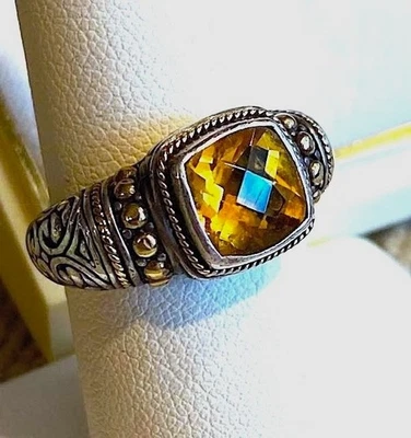 ANILLO SAMUEL BENHAM BJC ORO 18K + CITRINO FACETADO ESTERLINA .925 TALLA 6.75 Foto 1 de 4