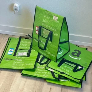 10-Bags Amazon Fresh Reusable Foldable Green Tote 15×10×20 Storage Moving Picnic - Picture 1 of 6