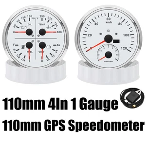 2 Gauge Set 110MM GPS Speedometer 200km/h Tacho 110mm Fuel Water Temp Press Volt - Picture 1 of 24