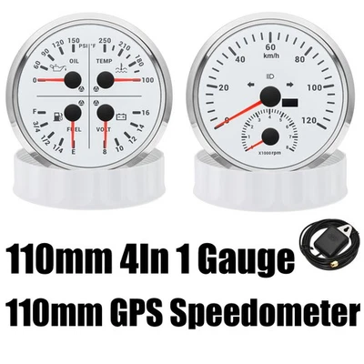 2 Gauge Set 110MM GPS Speedometer 200km/h Tacho 110mm Fuel Water Temp Press Volt - Image 1 of 4