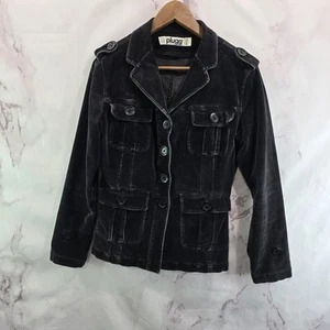 Vintage Y2K Jacke Damen Medium schwarz Cord Mantel Plugg 90er - Bild 1 von 10