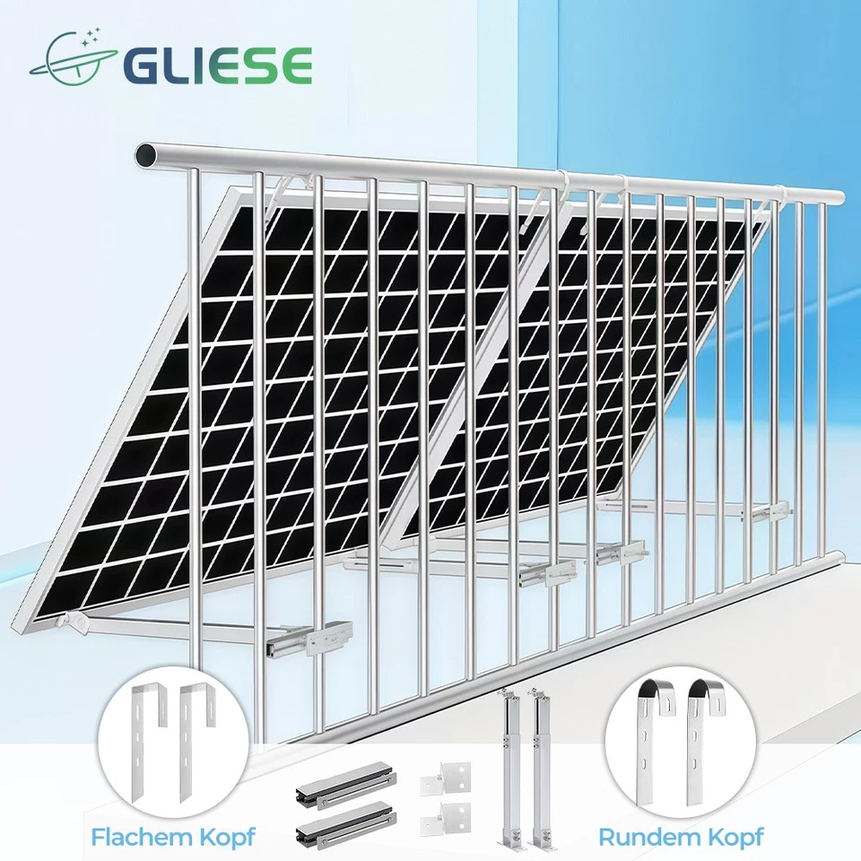 GLIESE PV Halterung Solarmodul Befestigung Geländer Balkonkraftwerk Set Aufständerung