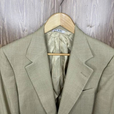 Jaqueta Blazer Masculina Bill Blass Vintage 1950s 1960s Fabricada nos EUA 38L Bege Lúpulo - Imagem 1 de 4