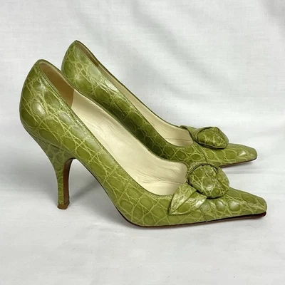 Zapatos de salón Prada vintage con estampado de cocodrilo nudo cuero verde talla 35,5 Foto 1 de 4