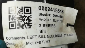 BMW SIDE SILL 2 SERIES M2 2 Door Coupe 51778068599 16-21 - Picture 1 of 12