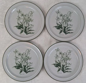 New set of 4 Noritake Stoneware Mountain Flowers Green 8” Salad Plates 1975-84 - Picture 1 of 4