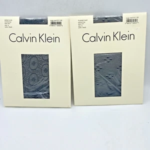 Lot Of 2 Calvin Klein Size B Pantyhose Dotted Circles Pindot Mesh Black 257 277 - Picture 1 of 8