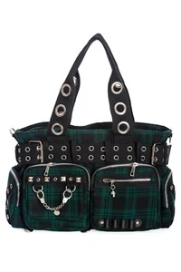 Green Tartan Check Gothic Rockabilly Emo Punk Handcuff Camdyn Bag BANNED Apparel - Picture 1 of 4