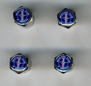 Mustang Club of America 4 Chrome Plated Brass Tire Valve Caps Car Bike Golf Cart - Picture 1 of 2