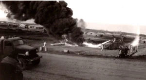 Vtg Photo - WW2 era US Airforce Plane crash Burning Fire department | Circa 1940 - Picture 1 of 3