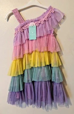 Monsoon Crochet Colourblock Dress Girls Rainbow Tulle 6 Years BNWT £44.95 Multi - Image 1 of 4