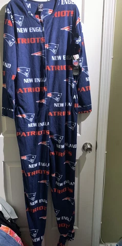 NFL Team PJS Apparel Zip-up Footed Pajamas Patriots Blue Woman Medium Cover