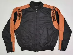 Harley Davidson Black Orange Racing Biker Bomber Style Riding Jacket Men's M - Picture 1 of 7
