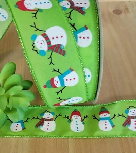 1.5 Inch (5 Yards) Wired Snowman Ribbon Gift Bow Wreaths Crafts Christmas Decor - Picture 1 of 1