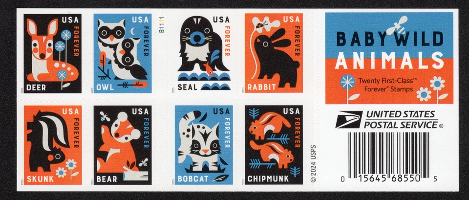 Scott #6022 Baby Wild Animals Booklet Pane of 8 Forever Stamps - MNH - Image 1 of 1