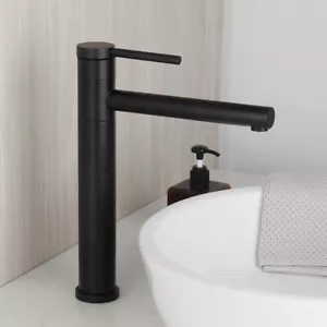 360°Swivel Bathroom Sink Faucet Set Matte Black Single Hole Long Spout Mixer Tap - Picture 1 of 12