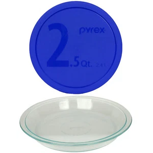 Pyrex (1) 23 cm piatto per torte vintage 9 pollici #209 e (1) 325 pezzi ciotola di miscelazione blu 2,5 qt - Foto 1 di 5