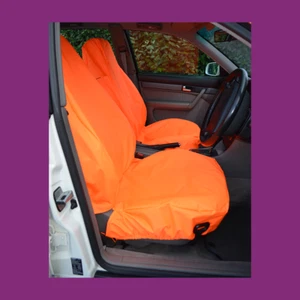 Front Car Van Fluorescent Orange Waterproof LARGE Universal Airbag Seat Covers - Picture 1 of 3