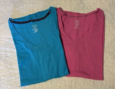 Hue Ladies Sleep Athleisure T-Shirts in Fuchsia (pre-owned) and Aqua (new) - Image 1 of 4