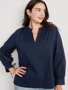 Old Navy Women's Long Sleeve Split Neck Woven Top Color Navy (Size XXXL) NWT - Picture 1 of 7