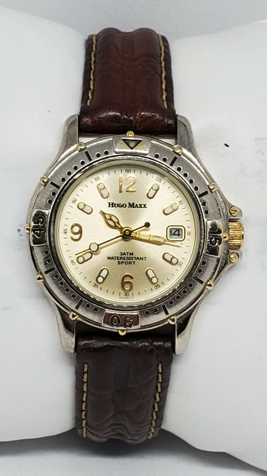 Reloj analógico de buceo enchapado en 18K diseño euro auténtico Hugo Maxx para dama 10143 B3 Foto 1 de 4