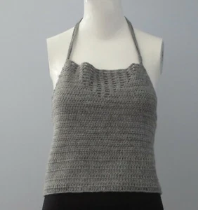 New Handmade Crochet Gray Size XS Sleeveless Halter Boho Blouse Tops - Picture 1 of 3