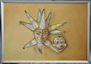 Gemälde Stilleben mit Masken, Öl auf Karton, gerahmt, A. Netkal - Picture 1 of 3