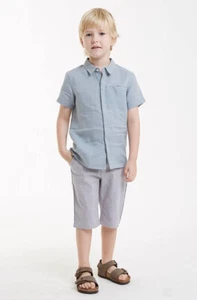 $114 NWT Liho London 10 Aspen Dress Shirt Chambray Boy Brown Gray Button Down Up - Picture 1 of 4
