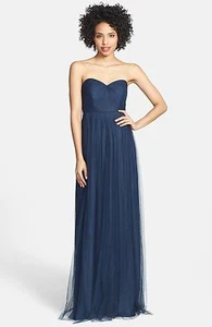 NWT JENNY YOO 'Annabelle' Convertible Tulle Column GOWN SIZE 2 $260 NAVY  - Picture 1 of 2