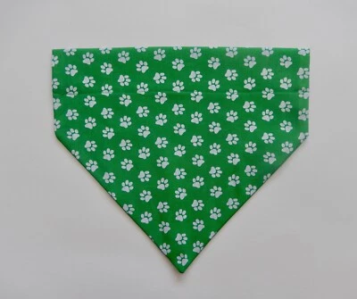 WHITE PAWS ON BRIGHT GREEN DOG SCARF/BANDANA--S, M, L - Image 1 of 3