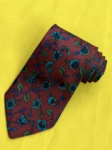 Authentic UNGARO Flowers Design On Maroon 100% Silk Necktie Tie - Picture 1 of 14