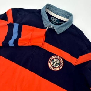 Polo Ralph Lauren Polo Shirt Mens Large Blue Orange Custom Fit Coast Guard Rugby - Picture 1 of 10
