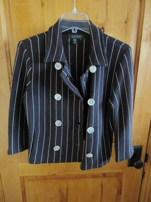 ABRIGO BLAZER LAUREN RALPH LAUREN DE COLECCIÓN DBL PECHO MARRÓN BLANCO RAYAS TEJIDO ALGODÓN Foto 1 de 4