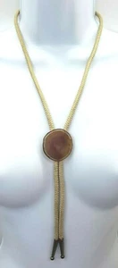 Collana lariat corda intrecciata marrone cravatta bolo pendente agata lucida a fette 40" - Foto 1 di 8