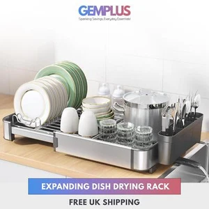 GEM+ | Expanding Dish Drying Rack with 3 Utensil Compartments - Rotatable Spout - Picture 1 of 8