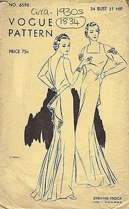 1930s Vintage VOGUE Sewing Pattern B34 DRESS (1834) - Picture 1 of 2
