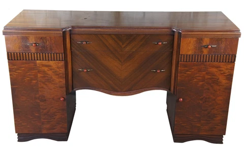 Antique Art Deco Walnut Bakelite Buffet Console Server Credenza Sideboard 62" Cover