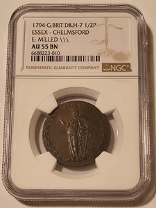 Great Britain 1794 1/2 Penny Conder Token Essex - Chelmsford D&H-7 AU55 BN NGC - Picture 1 of 4