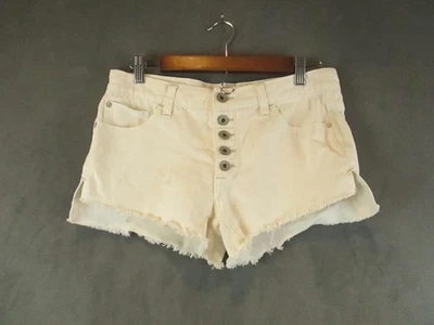 Pantalones Cortos Free People Mujer 25 Crema Denim Botón Mosca Envejecido Dobladillo Crudo Corte Foto 1 de 4