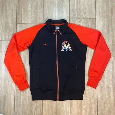 Nike MLB Miami Marlins Full Zip Track Jacket Men’s Large Orange Navy SP13 - Image 1 of 4