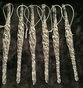 6 Clear hand blown glass icicles. Very pretty Christmas tree Ornaments vtg  - Picture 1 of 2
