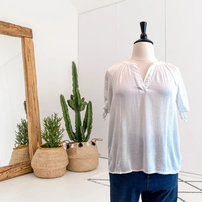 MICHAEL Michael Kors Mujer XL Pajarita Manga Corta Cuello en V Top Ligero Blanco Foto 1 de 4