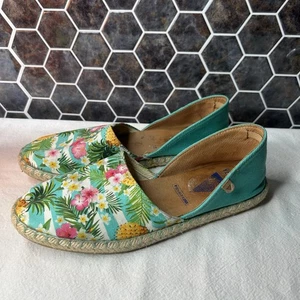 Verbenas Carmen Espadrille Flats Shoes Floral Tropical Teal Made Spain EU 39 - Picture 1 of 7